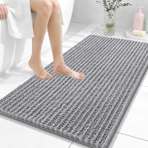 OLANLY Bathroom Rugs 44x24, Thick Soft Absorbent Chenille Bath Rugs | Grey, Shaggy Bath Mat with Quick-Drying Rubber Backing, Machine Washable for Floor, Tub and Shower, Home Decor Accessories - color: Grey, size: 44" x 24"