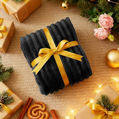Nookly Black Twin Size Fleece Blanket, Soft Lightweight Ribbed Plush Bed Blanket, Cozy All-Season Striped Fleece Twin Throw for Bedroom and Home, 60x80 Inches - color: Black, size: Twin(60"x80")