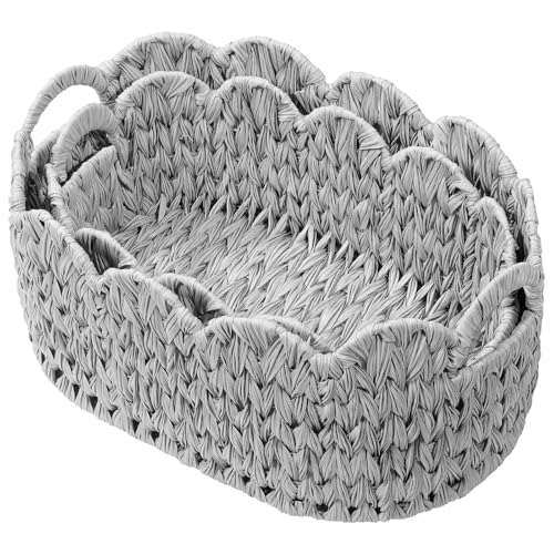 Coeusy Wicker Scalloped Basket Set of 2,Woven Storage Baskets for Shelves,Closet,Laundry,Gift,Towels,Books,Toys,Waterproof Cute Decor Basket for Organizing,Grey - color: Grey