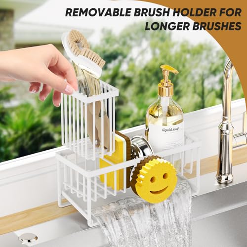 Sponge Holder for Kitchen Sink,Smiley Face Sink Caddy with Removable Brush Holder,Self-Draining Sponge Caddy for Sponge,Soap,Dish Brush,Scrubber,Kitchen Essentials and Gadgets-White - color: 1 Tier White