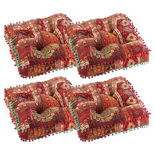Bohemian Seat Cushion，Indoor & Outdoor 16.5" x 16.5" Seating Cushion for Dinning Chairs, Decorative with Tassels(4Pcs, Red) - color: Red, size: 4Pcs