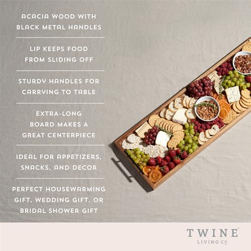 Twine Modern Manor Longboard Cheese Platter with Handles, Rectangular Cheese Board and Home Decor Tray, Dining Table Accessories Acacia Wood Set of 1 - style: Modern Manor Longboard