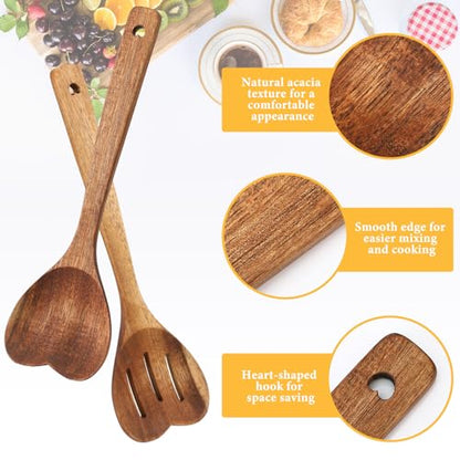 Patelai 2 Pcs Wooden Heart Spoon Set for Cooking Acacia Heart Shaped Wooden Spoonlong Handle Christmas Kitchen Utensils Gifts for Wife Grandma Moms Hostesses Cooks Housewarming Wedding Decoration