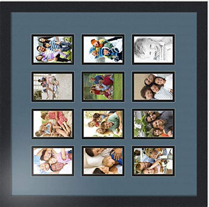 ArtToFrames Collage Photo Frame Double Mat with 12-3.25x4.75 Openings with Satin Black Frame and Dutch Blue mat. - color: Dutch Blue, size: 12 - 3.25x4.75