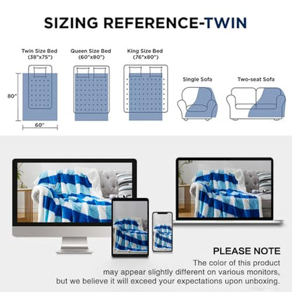 PU MEI Sherpa Blanket Twin Plaid Thick Bed Blanket, 60”*80” Super Soft Flannel Fuzzy Fleece Reversible Velvet Plush Warm Blanket for Couch (Blue Check, 60"*80") - color: Blue Check, size: 60"*80"