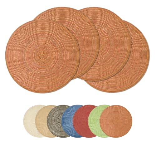 Artoid Mode Orange Cotton Polyester Braided Placemats Set of 4, 14 Inch Washable Non-Slip Woven Round Table Mats for Party Kitchen Dining Decor - color: Orange, size: 14", Round 4 Pcs
