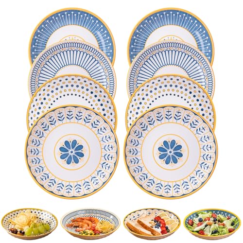 Yeacccng Bohemian Pasta Bowls Set of 8, 8 Inch 24 Oz Ceramic Salad Bowls, Shallow Wide Kitchen Bowls, Lead-Free Cadmium-Free, Dishwasher Microwave Oven Safe, Scratch-Resistant Boho Serving Bowls - size: 8 inch pasta bowl (Colorful*8)