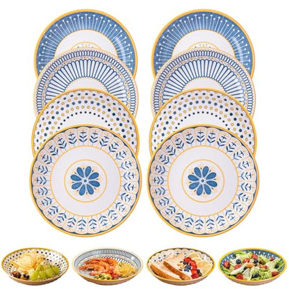 Yeacccng Bohemian Pasta Bowls Set of 8, 8 Inch 24 Oz Ceramic Salad Bowls, Shallow Wide Kitchen Bowls, Lead-Free Cadmium-Free, Dishwasher Microwave Oven Safe, Scratch-Resistant Boho Serving Bowls - size: 8 inch pasta bowl (Colorful*8)