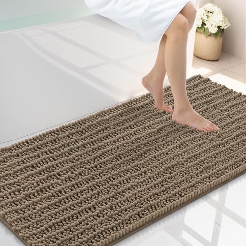Smiry Bathroom Rugs 47X24, Extra Soft Rubber Backing Chenille Bath Mats | Camel Machine Washable Non Slip Quick Dry Bath Mats for Bathroom Floor, Tub, Shower, Home Decor Accessories - color: Camel, size: 47'' X 24''