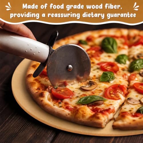 Lounsweer 2 Pcs 17" × 13" Round Pizza Board with Handle, Wood Fiber Pizza Peel, Non-slip Cutting & Serving Board, Heavy Duty Wooden Serving Tray for Baking, Charcuterie & Kitchen Use - size: 13 Inches