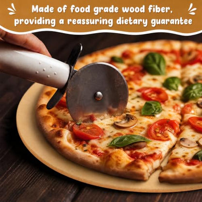 Lounsweer 2 Pcs 17" × 13" Round Pizza Board with Handle, Wood Fiber Pizza Peel, Non-slip Cutting & Serving Board, Heavy Duty Wooden Serving Tray for Baking, Charcuterie & Kitchen Use - size: 13 Inches