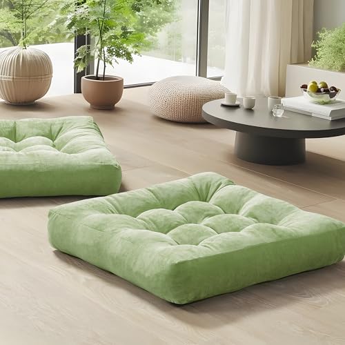 Floor Pillows Set of 2, Large Meditation Cushion for Adults, 22 Inch Square | Floor Cushion For Reading Nook, Office & Tatami, Breathable Corduroy Cover, Supportive Shredded Memory Foam, Green Yoga Seat - color: Square | Green | 2 Pack, size: 2 Pack