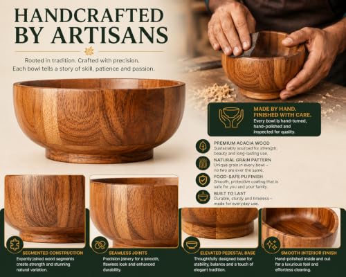 Acacia Wood Round Serving Bowls Set of 4 U Shape with Round Bottom Handmade 4.75 Inch Medium Brown - size: 4 U Shape with Round Bottom Bowls of 4.75-Inch