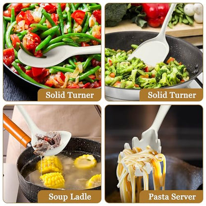 LIANYU 8Pcs Kitchen Cooking Utensils Set, Nonstick Silicone Utensil Sets | Heat Resistant Kitchen Gadgets Essentials for Nonstick Cookware, with Spatula, Spoon, Tuner, Ladle, Dishwasher Safe, White - color: White