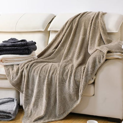 Newwiee 4 Pcs Fleece Throw Blanket, 3D Waffle Textured,Neutral Color | Soft Lightweight Set for Couch Bed Sofa, Warm Winter Throws, No Shedding Pilling, Flannel Waffle Texture, 50x60 Inch - color: Neutral Color