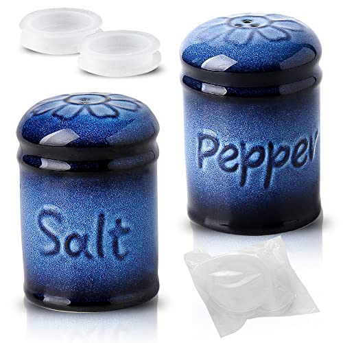 Nihow Ceramic Cute Salt and Pepper Shakers Set for Kitchen Counter -Blue | Resist Rusting Seasoning Shaker,2.6 Inch Salt and Pepper Set/Sugar Salt Shaker,Set of 2 - size: Shaker without handle
