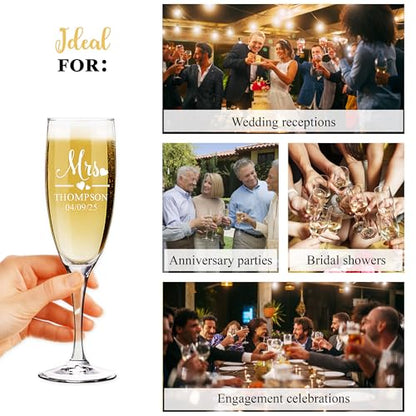 Mr and Mrs Wedding Toasting Champagne Flutes with Box, Set of 2 Glasses With Black Box, Laser engraved Tosting Flutes Engraved Personalized Glasses for Bride and Groom - color: Wedding-13, style: Glasses + Gift Box