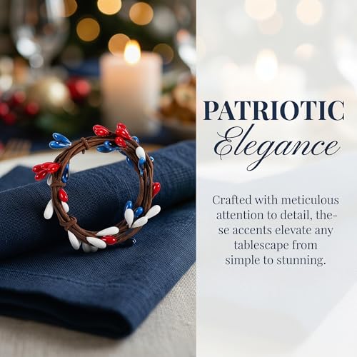 10 Pack Patriotic Napkin Rings for 4th of July Table Decorations, Red White and Blue Napkin Holder Set for Independence Day, USA Flag Theme Table Settings and Memorial Day Decor