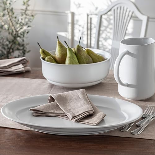 over&back Rim Stoneware Serving Platter - Elegant 1-Piece Oval Serving Platter to Complete Your Kitchen Set - 16" L x 10.8" W Semi-Matte White - color: White