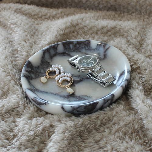 Natural Marble Travertine Ring Dish Jewelry Tray 5.5" for Women, Marble Trinket Dish for Key Earring Nightstand, Mother's Day Engagement Birthday Gift - Calacatta Viola - color: Calacatta Viola