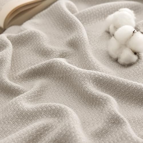 Bedsure GentleSoft 100% Cotton Blanket Queen Size for Bed - Cooling Breathable and Lightweight, Soft Cozy Textured Herringbone Woven Summer Blanket for Home Decor, Linen Beige, 90x90 inches - color: 01 - Linen Beige, size: Queen