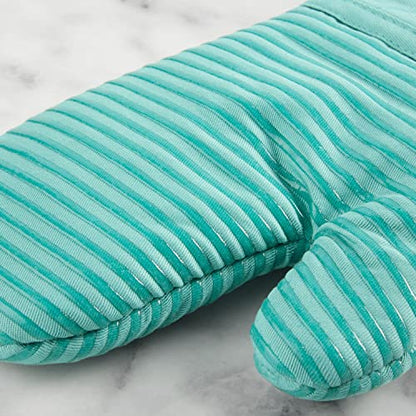 KITCHENAID Quilted Cotton Terry Cloth Oven Mitt, Pot Holder, Kitchen Towel 4-Pack Set, Heat Resistant, Silicone Grip, 16"x26", 7"x13" & 7"x10", Aqua Sky - color: Aqua Sky
