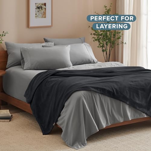 Bare Home Fleece Blanket Luxury Microplush (Full/Queen, Black) | Ultra-Soft Lightweight Blanket for Bed, Sofa, and Couch, Cozy & Warm Blanket - color: 05 - Black, size: Full/Queen