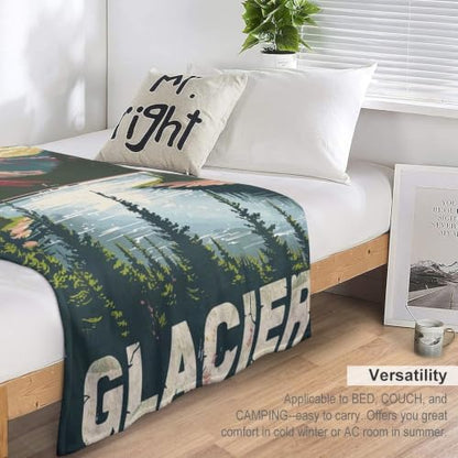 Mid Century Glacier National Park 03 Flannel Blankets Fleece Soft Throw Lightweight Plush Gifts for Couch, Bed, Cozy Sofa Plush, Chair, Lovers 50x60in(125x150cm) - color: Style, size: 50x60in(125x150cm)