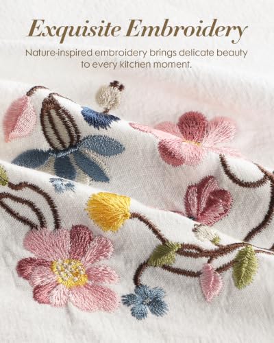 Embroidered Flour Sack Kitchen Towels, Watercolor Flowers | Exquisite Embroidery, Pure Cotton, Lightweight, Nostalgic Design, with Hanging Loop, Softer After Wash, Machine Washable - color: Watercolor Flower