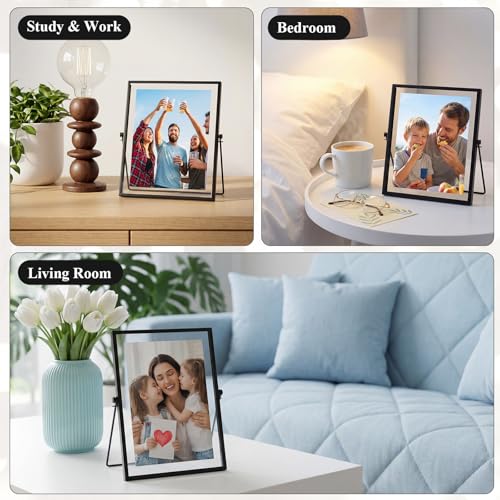 12 Pack Black Floating Photo Frame, 6 x 8 Inches Double Glass Desktop Picture Frames with Metal Stand for Pictures Photos Pressed Flowers Desk Tabletop Display - color: Black, size: 6 x 8 inches