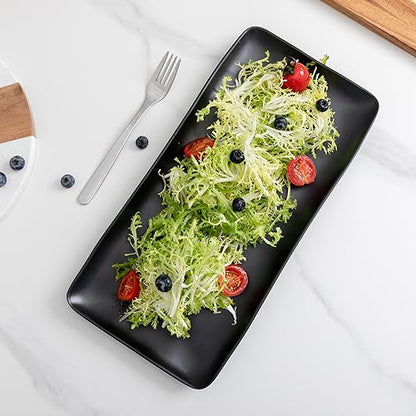 Melamine Rectangular Serving Platters and Trays set, set of 4,14” x 7” Matte Black Party Platter for Serving Food, Salad, Cheese and Fruits, Dishwasher Safe Trays/Platters for Entertaining - color: Black Rectangular Platter