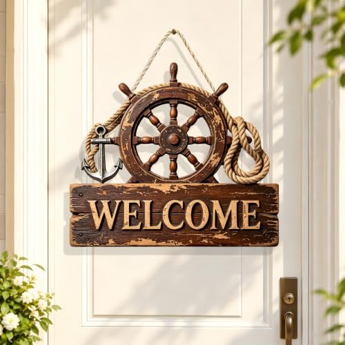 Wooden Welcome Sign for Outdoor, 7.08in Farmhouse Hanging Decor/MP-94 | Roulette Design Plaque，Rope Hanging，Garden Ornament，Entryway Wall Decoration - color: MP-94