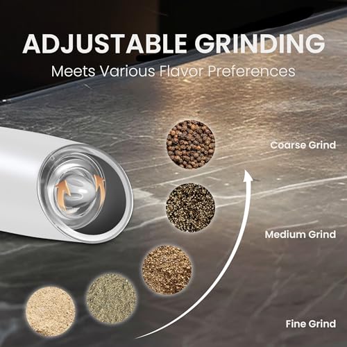 Rechargeable Gravity Salt Pepper Grinder Set, 2 Pack (Black&White) | Gravity-Activated Rechargeable Grinders With Led Light & Adjustable Coarseness, No Extra Batteries For Kitchen Seasoning - color: Rechargeable/2pcs/Black&White
