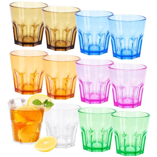 Plastic Drinking Glasses Set of 12, Unbreakable Coloured Water Tumbler, Acrylic Plastic Cups, Reusable Kids Drinking Cups for Children Kitchen Picnic Party Juice Whiskey Wine (12pc-6color-160ml/5.4oz) - color: 12pc-6color-160ml/5.4oz