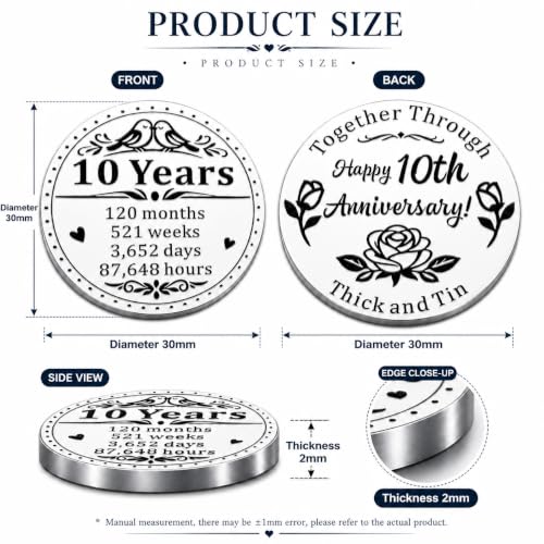 10 Year Anniversary Tin Gifts for Him Her, 10th Anniversary Wedding Gifts | Ten Year Anniversary Coin Gift for Women Men Couple Husband Wife, Halloween Basket Stuffers Christmas Valentine’s Day Gift