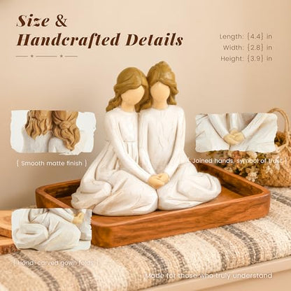 Seated Sister Figurine, Two Sisters Resin Sculpture for Tabletop or Gifting - style: Seated Together