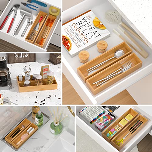 VeyFey Silverware Tray for Drawer, Stackable Kitchen Bamboo Drawer Organizer 12" x 3" x 2" Set of 2 - size: 12" x 3" x 2"