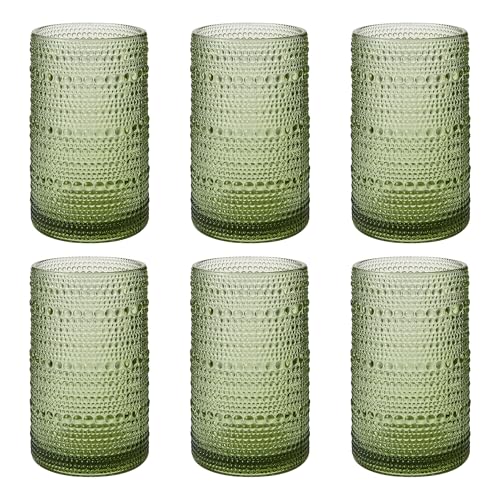 Vintage Hobnail Drinking Glasses Set of 6, 16 oz Large Capacity Embossed Green Tumblers, Highball Glasses for Water, Cocktail, Beer, Whiskey, Kitchen & Bar Use - color: Set of 6 Green