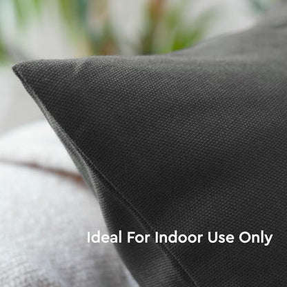 Encasa XO Throw Pillow Covers, Cotton, No Inserts 12"x12" Charcoal Grey | Durable Cotton Canvas | Concealed Invisible Zipper | Ideal for DIY & Embroidery | Living Room & Couch | Set of 2 - color: Charcoal Grey, size: 12" x 12" (Pack of 2)