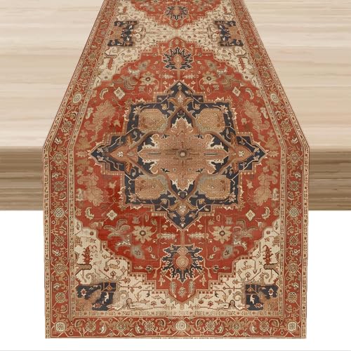 Boho Bohemia Table Runner, Vintage Orange Flower Ethnic Texture Rustic Country Farmhouse Table Runner for Kitchen Dinning Table Decor Home Party Holiday, 13x36 Inch - color: Bohemia-11, size: 13"W x 36"L