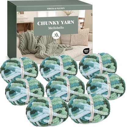 Jumbo Chunky Yarn for Hand Knitting - Super Thick Chenille Chunky Yarn for Crocheting - Extra Soft Bulky Fluffy Blanket Big Yarns 8 Jumbo Pack (27yds,8 oz Each Skein) - color: Moss Field