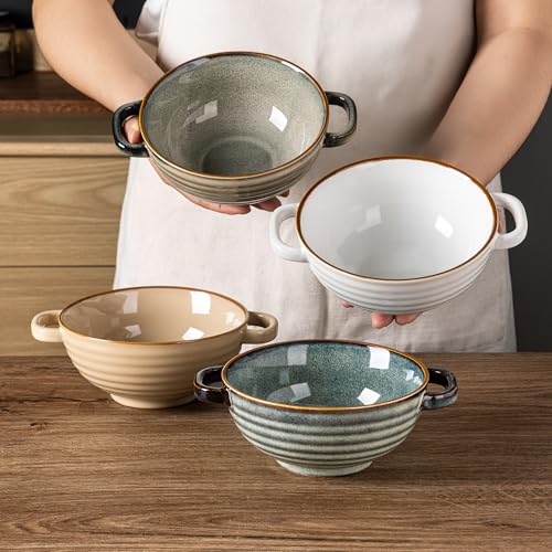 GBhome Ceramic Soup Mugs with Handles,24 OZ Soup Cups Set of 4 | Soup Bowls for Cereal/Salad/Noodles/Ramen/Microware &Dishwasher Safe - color: Multicolor-4