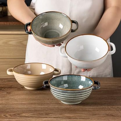GBhome Ceramic Soup Mugs with Handles,24 OZ Soup Cups Set of 4 | Soup Bowls for Cereal/Salad/Noodles/Ramen/Microware &Dishwasher Safe - color: Multicolor-4