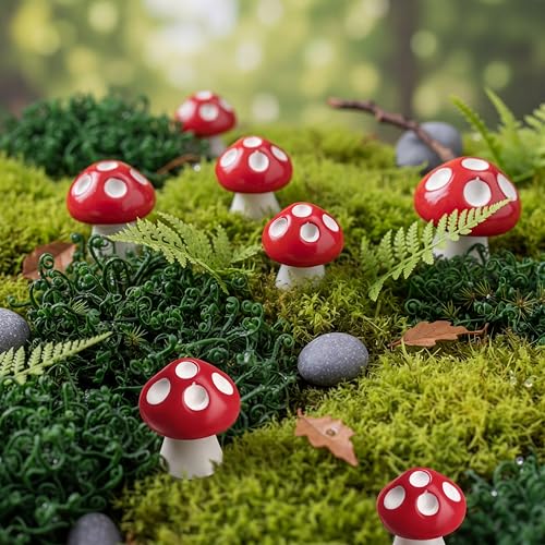 Jetec 24 Pcs Mini Mushrooms for Crafts Fairy Tiny Resin Garden Mushroom Small Figurines Miniatures Little DIY Accessories Gift Bulk for Home Dollhouse Handmade Landscape Aquarium Potted Decoration