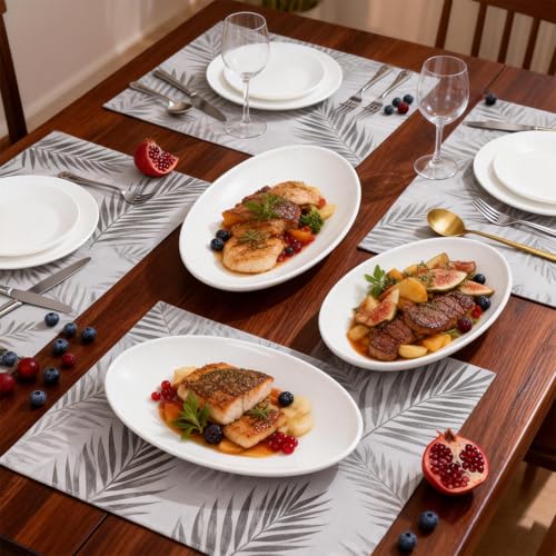 3 Pack Ceramic Oval Serving Dishes for Pasta, Porcelain Oval Serv | White Ceramic Dinner Plates, 14 Inch, 12 Inch, 10 Inch, for Party Dessert Food Sushi and Entertaining