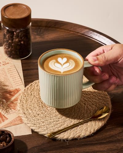 famiware Coffee Mug Set of 4, Star 12 oz Ceramic Mugs Cups Set with Handle | Stoneware Stackable Catering Cup for Coffee, Tea, Cappuccino, Latte, Microwave & Dishwasher Safe, Light Green - color: Star-Light Green, size: 4 Count (Pack of 1)