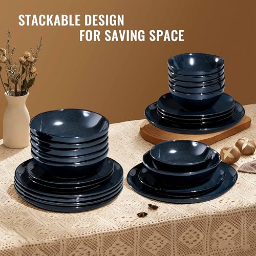 Herogo 18pcs Stoneware Dinnerware Sets for 6, Irregular Handmade Dinner Plates and Bowls, Kitchen Dining Dish Dishware Set, Microwave & Dishwasher Safe,Starry Blue - color: Starry Blue, size: 6 Set (18pcs)