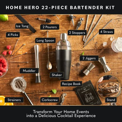 Home Hero 22 Pcs Bartender Kit + 2 Pcs Santoku Knife