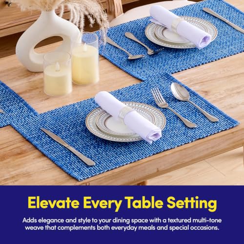 Sweet Home Collection 100% Cotton Placemats for Dining Room Rectangle Two Tone Woven Fabric 13" x 19" Soft Durable Table Mat Set, Set of 6, Dark Blue - color: Dark Blue, size: Rectangle 13" x 19"