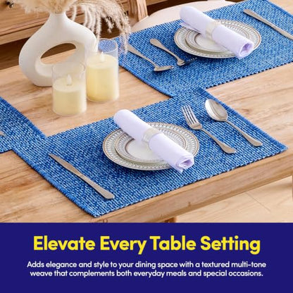 Sweet Home Collection 100% Cotton Placemats for Dining Room Rectangle Two Tone Woven Fabric 13" x 19" Soft Durable Table Mat Set, Set of 6, Dark Blue - color: Dark Blue, size: Rectangle 13" x 19"